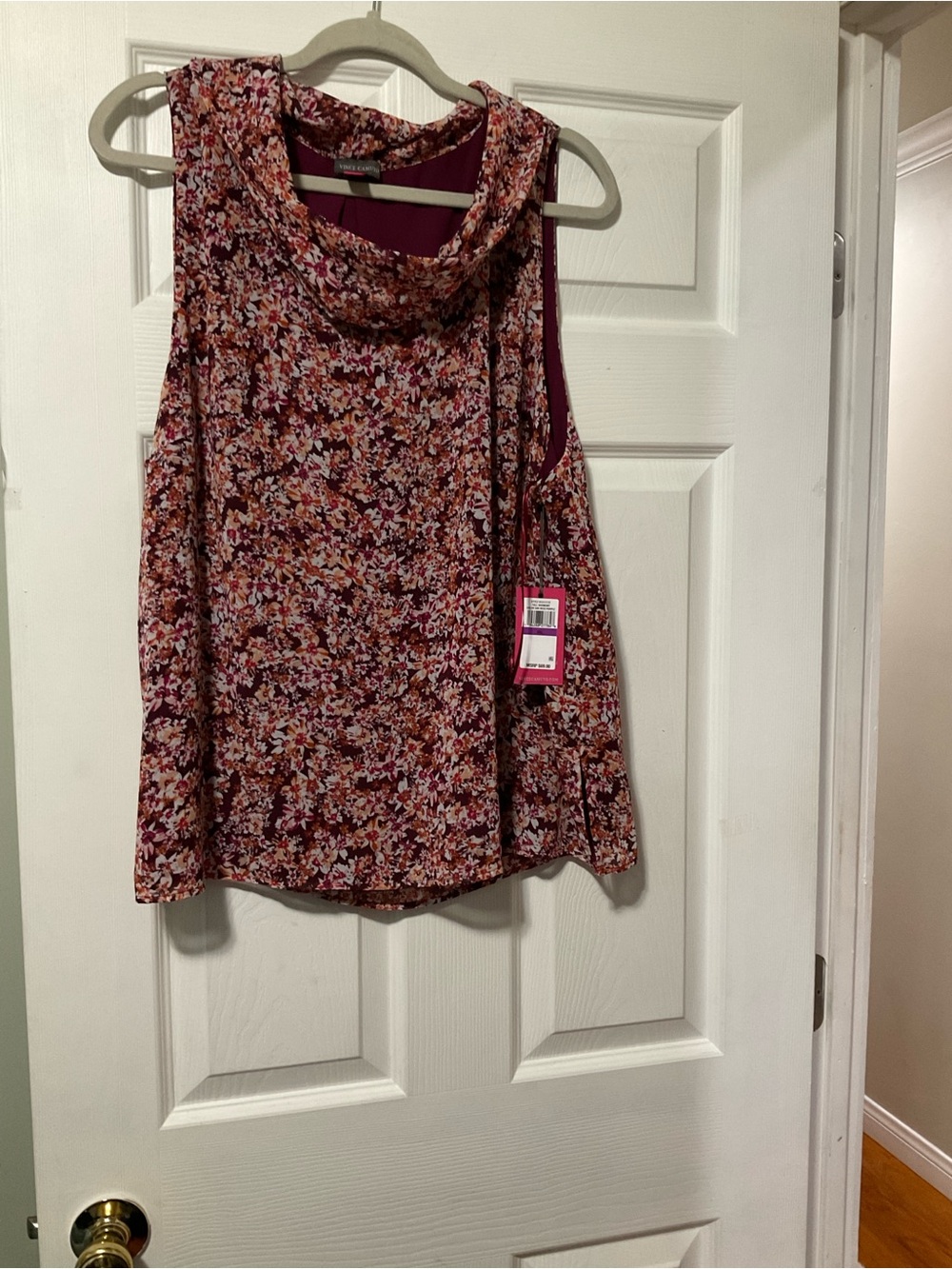 Sleeveless Floral Cowl Neck Top - Burgundy Multi